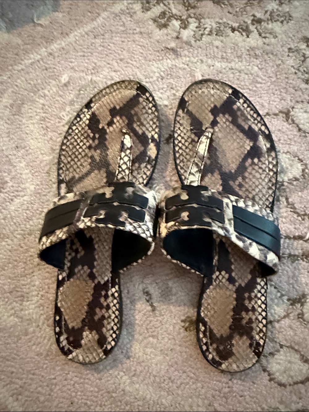 Tory Burch Snake-Print Logo sandals 8.5